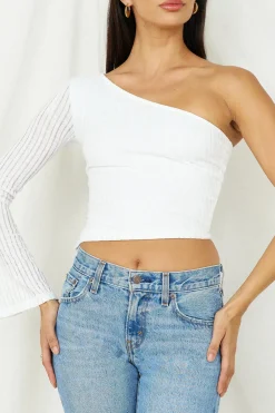 Long Sleeve|Cropped>Hello Molly Hand On My Heart Crop Top White