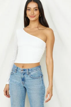 Long Sleeve|Cropped>Hello Molly Hand On My Heart Crop Top White