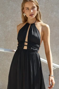 Vacation Dresses|Date Night Dresses>Hello Molly Happy Hour Halter Maxi Dress Black