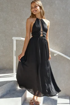 Vacation Dresses|Date Night Dresses>Hello Molly Happy Hour Halter Maxi Dress Black