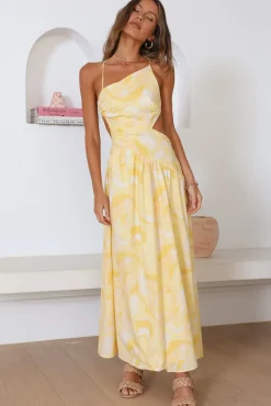 Cocktail Dresses|Vacation Dresses>Hello Molly Haze Glow Maxi Dress Yellow