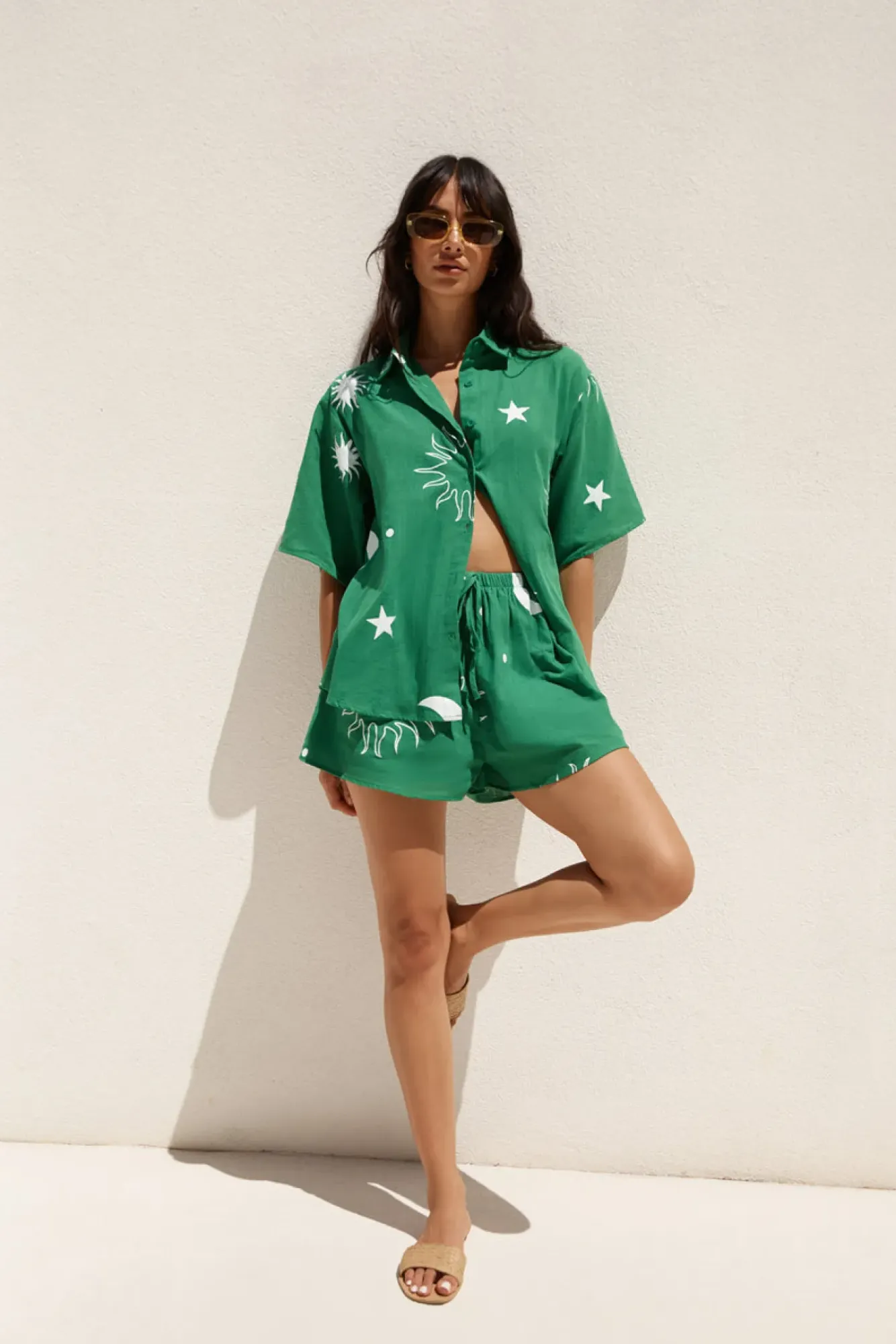 Two-Piece Shorts Set>Hello Molly Hazy Daydream Set Green