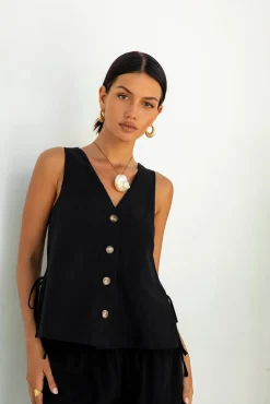 Fashion Tops And Vests|Cropped>Hello Molly Heading South Vest Top Black
