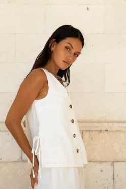 Fashion Tops And Vests|Cropped>Hello Molly Heading South Vest Top White