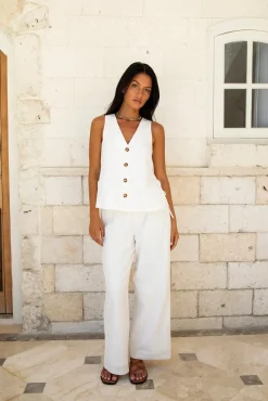 Fashion Tops And Vests|Cropped>Hello Molly Heading South Vest Top White