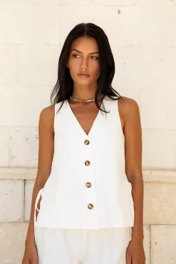 Fashion Tops And Vests|Cropped>Hello Molly Heading South Vest Top White