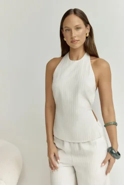Fashion Tops And Vests|Cropped>Seven Wonders Heather Top Stone Pinstripe