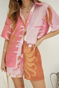 Two-Piece Shorts Set>Hello Molly Heating Up Set Pink