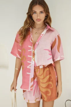 Two-Piece Shorts Set>Hello Molly Heating Up Set Pink