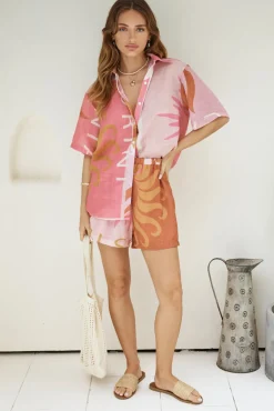 Two-Piece Shorts Set>Hello Molly Heating Up Set Pink