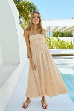 Wedding Guest Dresses|Cocktail Dresses>Hello Molly Heavenly Endeavours Satin Maxi Dress Peach