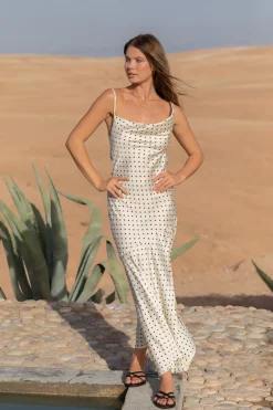 Spring Break Dresses|Summer Dresses>Hello Molly Dotted Moment Satin Polka Dot Midi Dress Cream