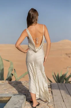 Spring Break Dresses|Summer Dresses>Hello Molly Dotted Moment Satin Polka Dot Midi Dress Cream
