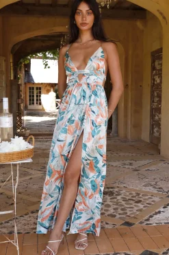 Cocktail Dresses|Vacation Dresses>Hello Molly Moment In Bloom Maxi Dress Green