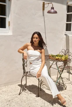 Skirts|Skirt And Top Sets>Hello Molly Hidden Oasis Linen Maxi Skirt White