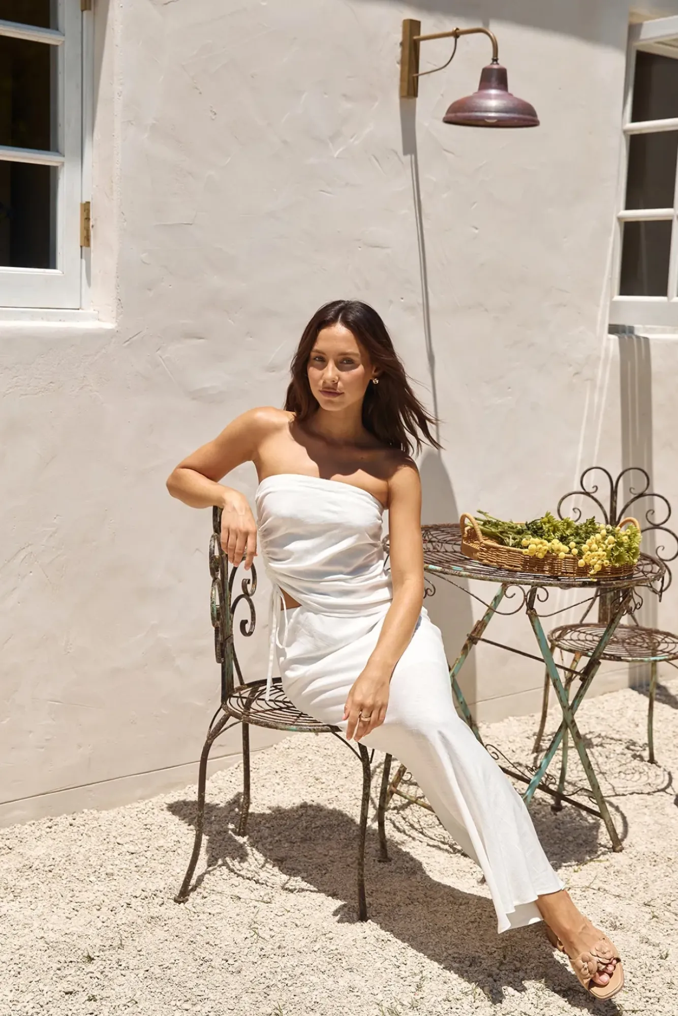 Skirts|Skirt And Top Sets>Hello Molly Hidden Oasis Linen Maxi Skirt White
