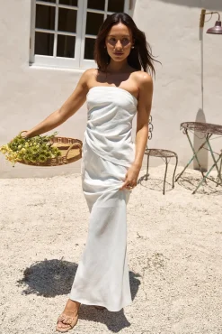 Skirts|Skirt And Top Sets>Hello Molly Hidden Oasis Linen Maxi Skirt White
