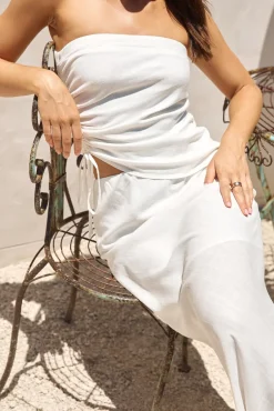 Strapless|Cropped>Hello Molly Hidden Oasis Linen Strapless Top White