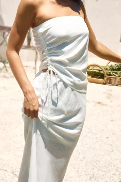 Strapless|Cropped>Hello Molly Hidden Oasis Linen Strapless Top White