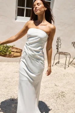 Strapless|Cropped>Hello Molly Hidden Oasis Linen Strapless Top White
