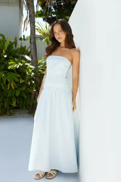 Formal Dresses|Vacation Dresses>Hello Molly Hidden Paradise Strapless Maxi Dress Blue
