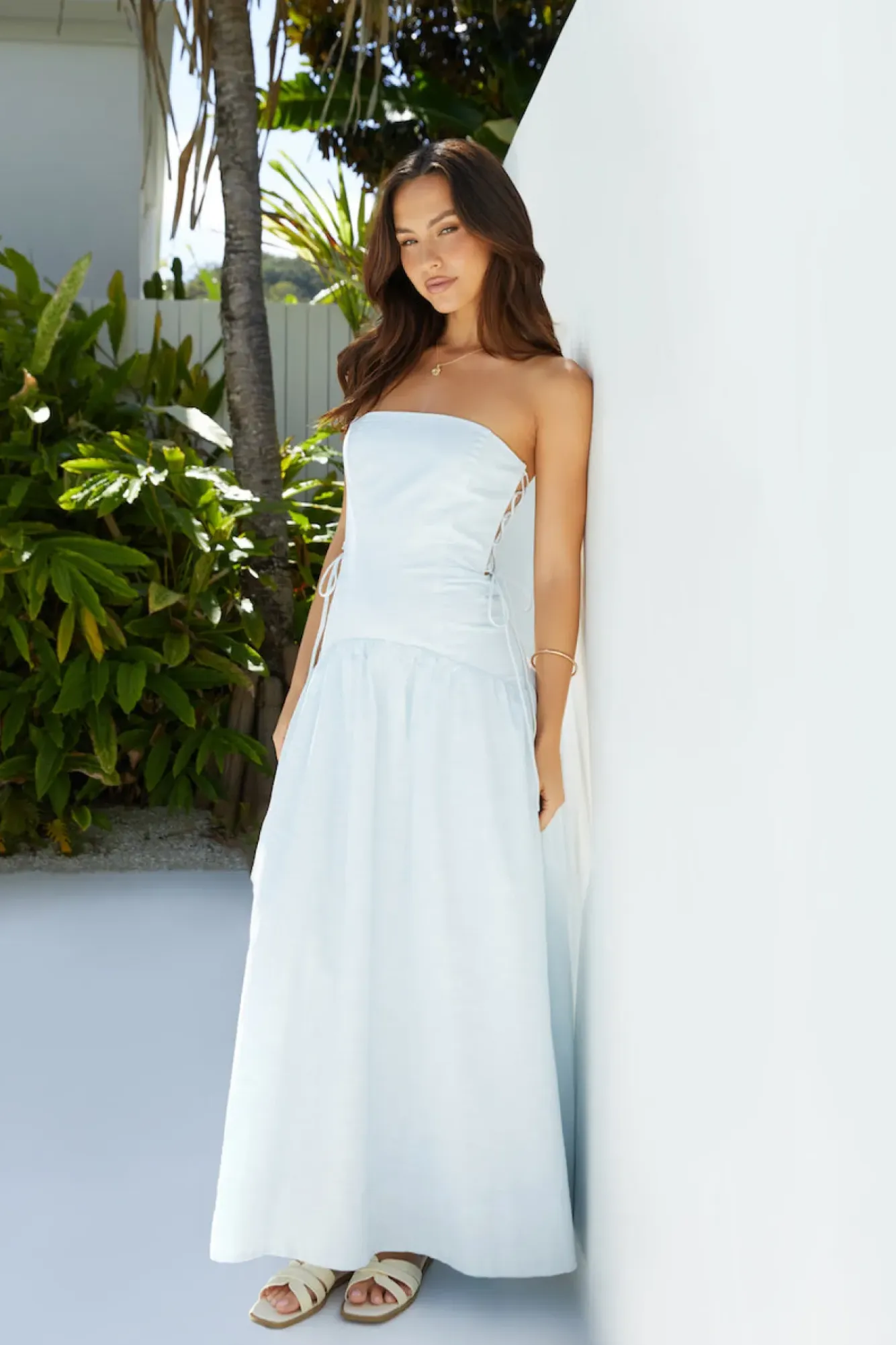 Formal Dresses|Vacation Dresses>Hello Molly Hidden Paradise Strapless Maxi Dress Blue