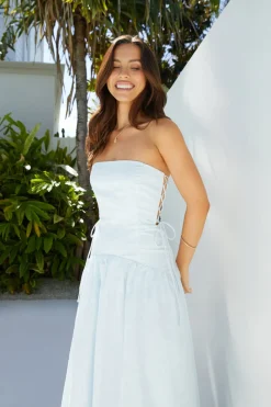 Formal Dresses|Vacation Dresses>Hello Molly Hidden Paradise Strapless Maxi Dress Blue