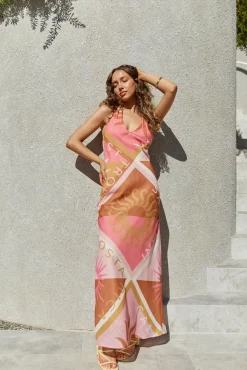 Vacation Dresses|Brunch Dresses>Hello Molly Hideaway Halter Maxi Dress Pink