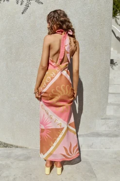 Vacation Dresses|Brunch Dresses>Hello Molly Hideaway Halter Maxi Dress Pink