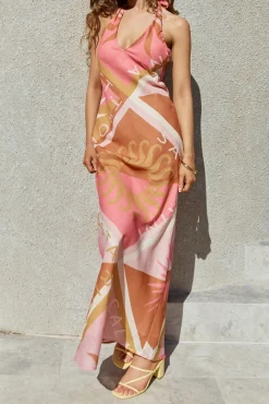 Vacation Dresses|Brunch Dresses>Hello Molly Hideaway Halter Maxi Dress Pink
