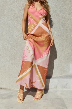 Vacation Dresses|Brunch Dresses>Hello Molly Hideaway Halter Maxi Dress Pink