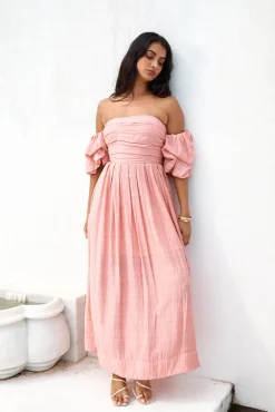 Wedding Guest Dresses|Formal Dresses>Hello Molly High Tea Off Shoulder Maxi Dress Pink