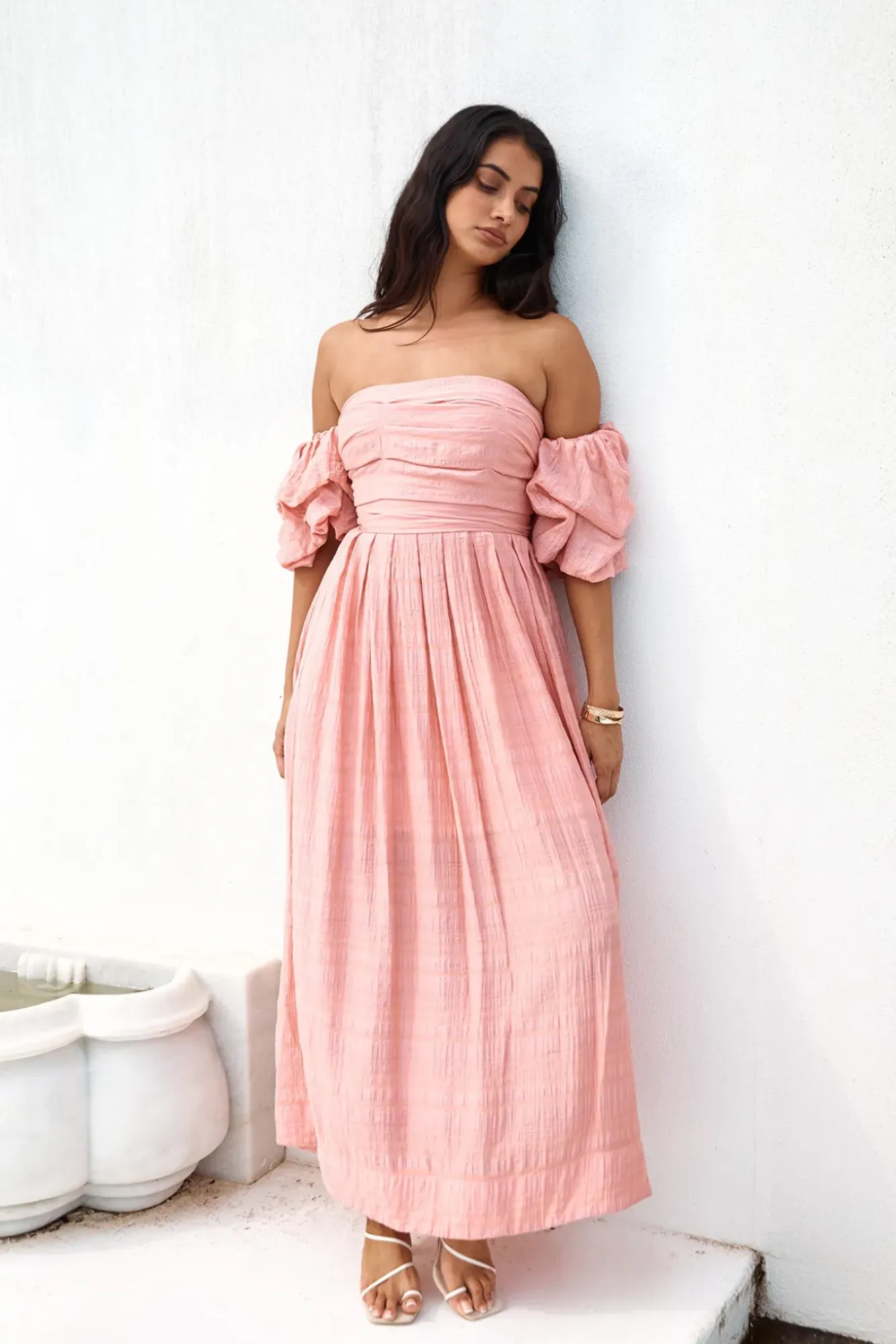 Wedding Guest Dresses|Formal Dresses>Hello Molly High Tea Off Shoulder Maxi Dress Pink