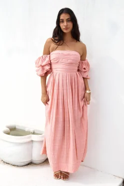 Wedding Guest Dresses|Formal Dresses>Hello Molly High Tea Off Shoulder Maxi Dress Pink