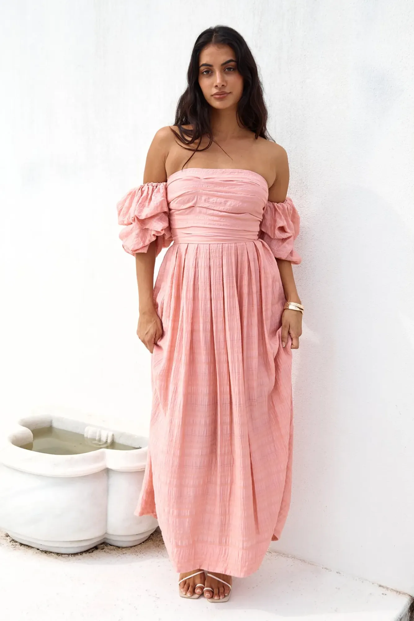 Wedding Guest Dresses|Formal Dresses>Hello Molly High Tea Off Shoulder Maxi Dress Pink