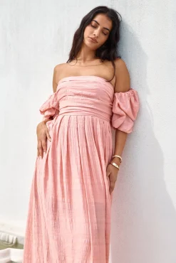 Wedding Guest Dresses|Formal Dresses>Hello Molly High Tea Off Shoulder Maxi Dress Pink