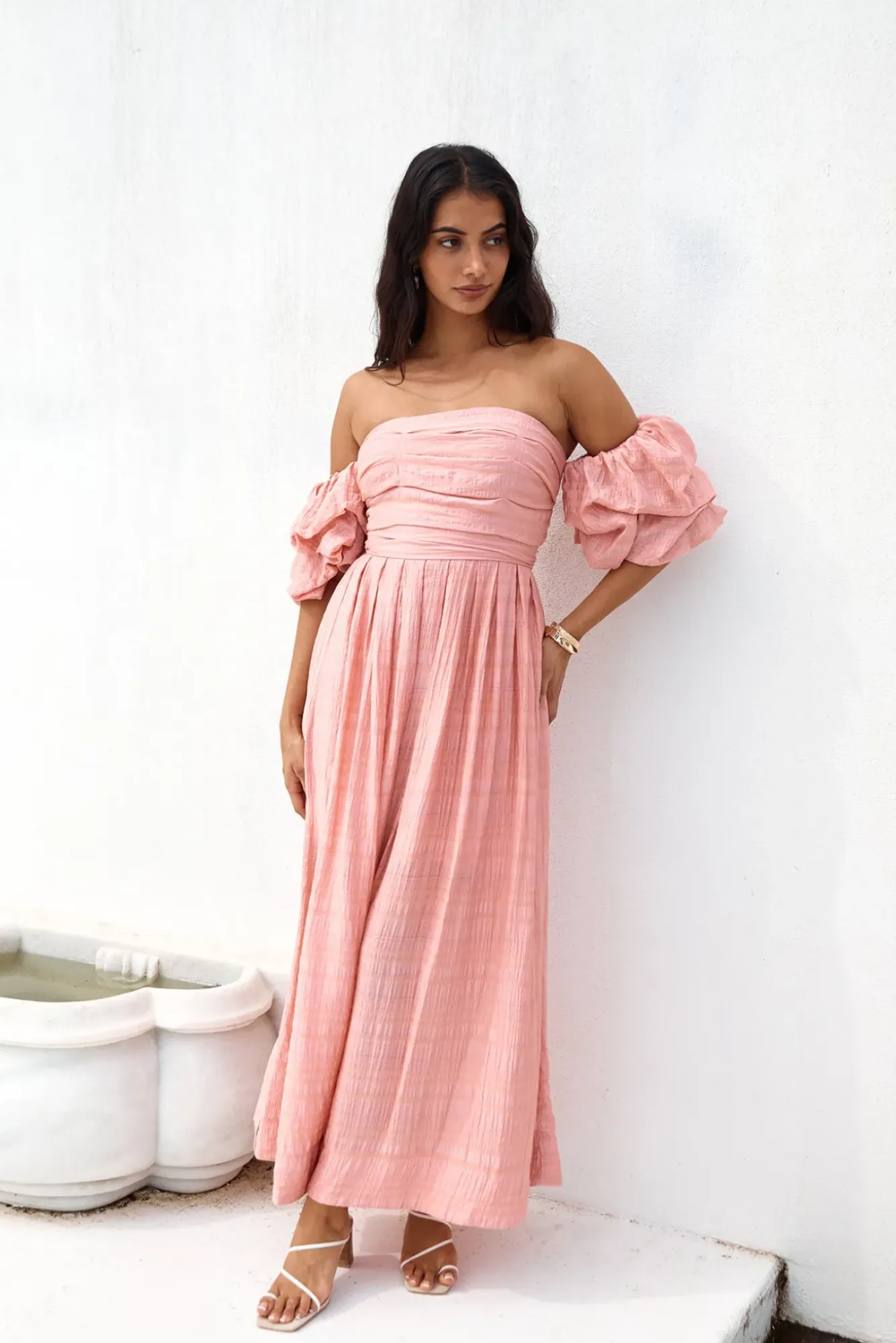 Wedding Guest Dresses|Formal Dresses>Hello Molly High Tea Off Shoulder Maxi Dress Pink