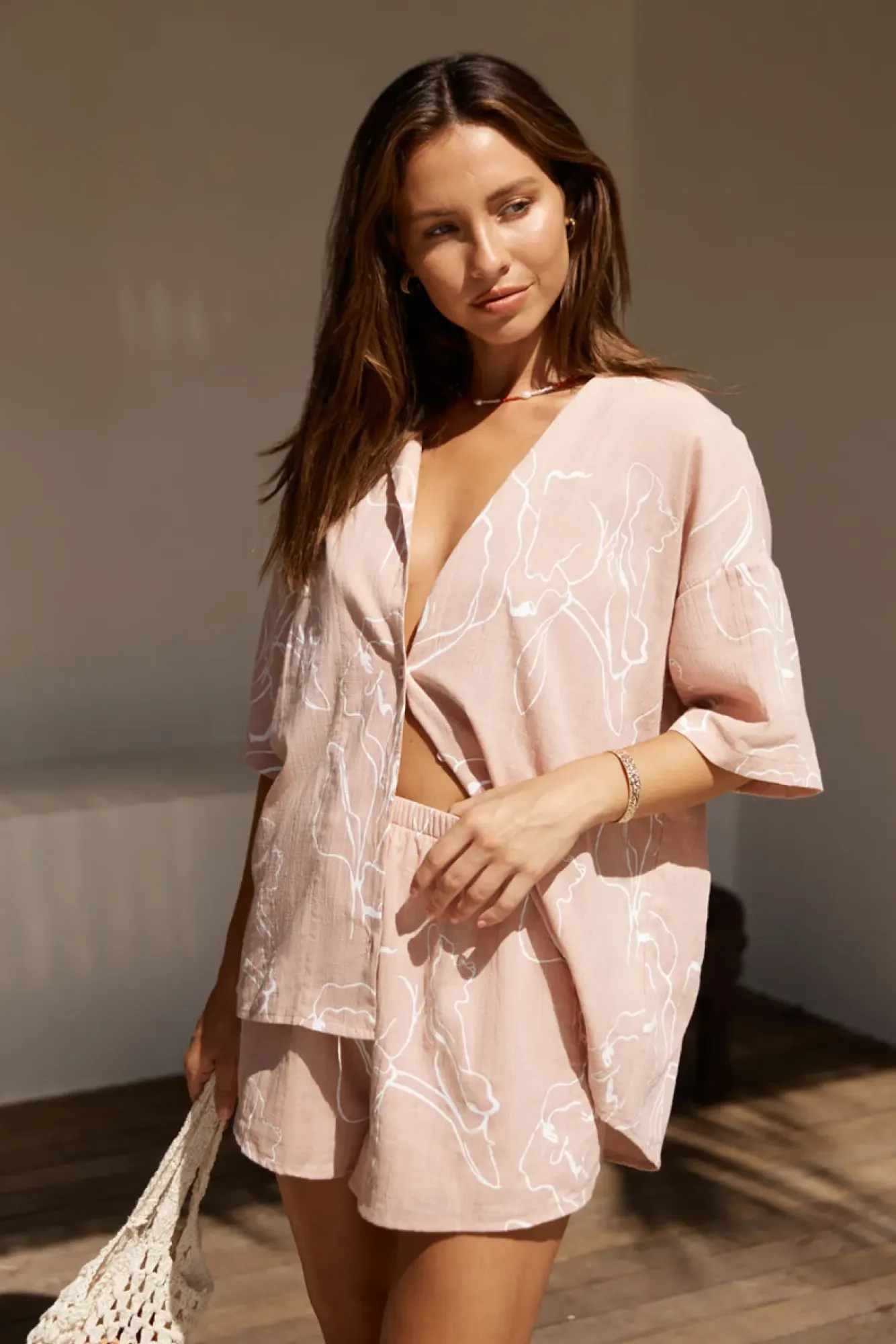 Two-Piece Shorts Set>Hello Molly Holiday Memories Set Blush