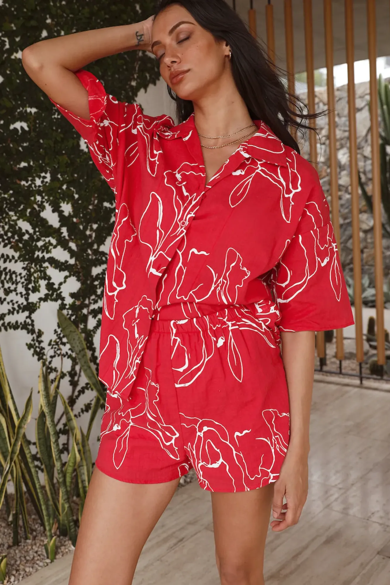 Two-Piece Shorts Set>Hello Molly Holiday Mood Set Red