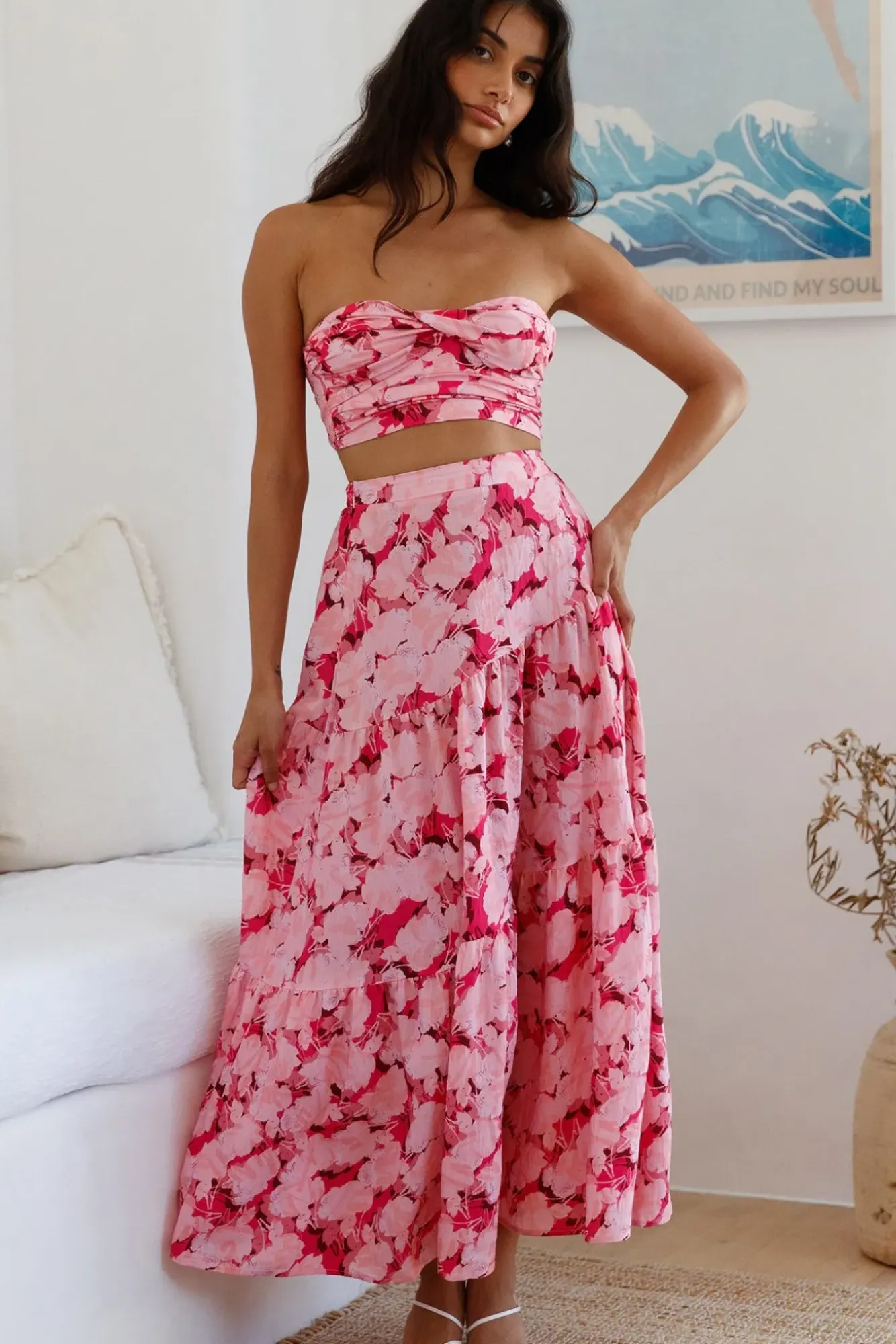 Cropped>Hello Molly Horizon Waves Crop Top Pink