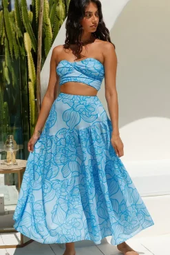 Skirts|Skirt And Top Sets>Hello Molly Horizon Waves Maxi Skirt Blue