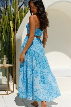 Skirts|Skirt And Top Sets>Hello Molly Horizon Waves Maxi Skirt Blue