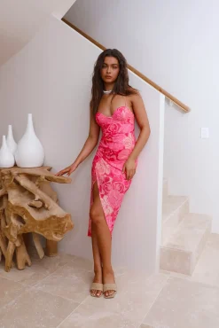 Cocktail Dresses|Vacation Dresses>Hello Molly Ibiza Holiday Midi Dress Pink
