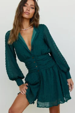 Spring Break Dresses|Long Sleeve Dresses>Hello Molly Idyllic Locations Dress Green