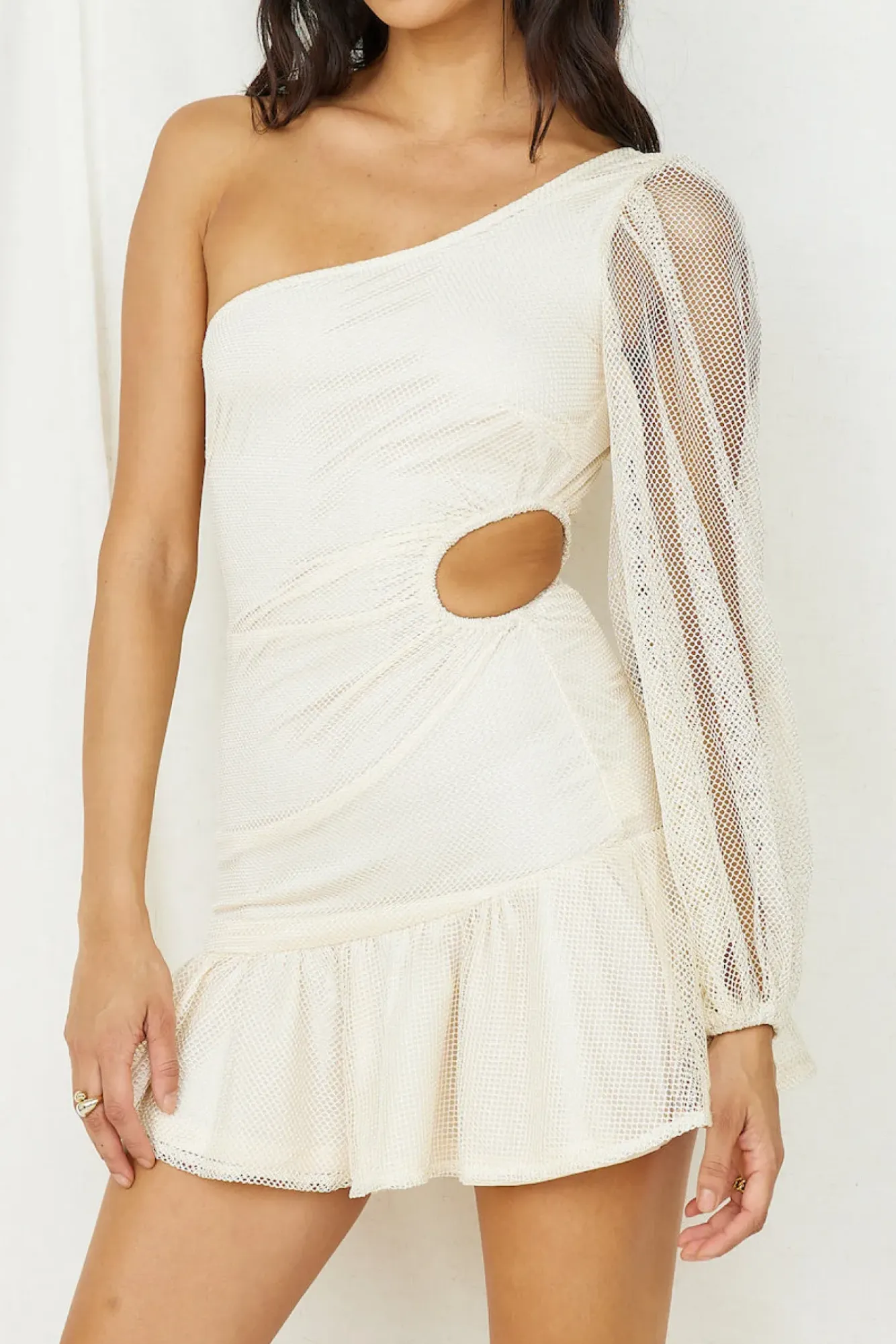 Spring Break Dresses|Long Sleeve Dresses>Hello Molly Indigo Dreamer Mini Dress Cream