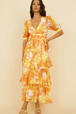 Vacation Dresses|Brunch Dresses>Hello Molly Inflorescence Maxi Dress Yellow