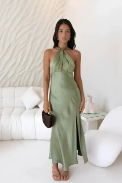 Wedding Guest Dresses|Formal Dresses>Hello Molly In My Feelings Satin Maxi Dress Olive