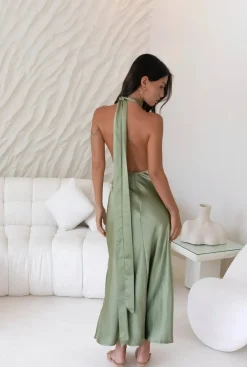 Wedding Guest Dresses|Formal Dresses>Hello Molly In My Feelings Satin Maxi Dress Olive