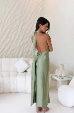Wedding Guest Dresses|Formal Dresses>Hello Molly In My Feelings Satin Maxi Dress Olive
