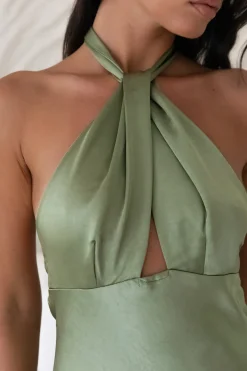 Wedding Guest Dresses|Formal Dresses>Hello Molly In My Feelings Satin Maxi Dress Olive